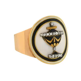 Georgian 18kt Diamond Enamel Urn Mourning Hair Locket Ring