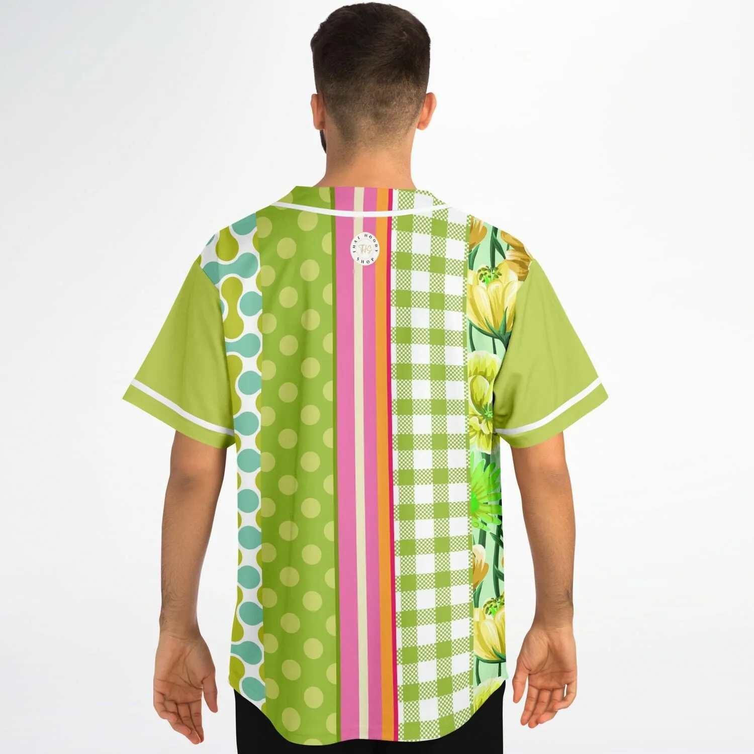 Green Anjou Pear Striped Patchwork Button Front Jersey