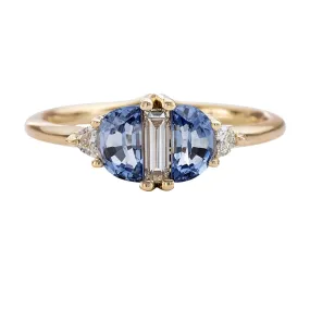 Half Moon Sapphire Engagement Ring with Baguette Cut Diamond