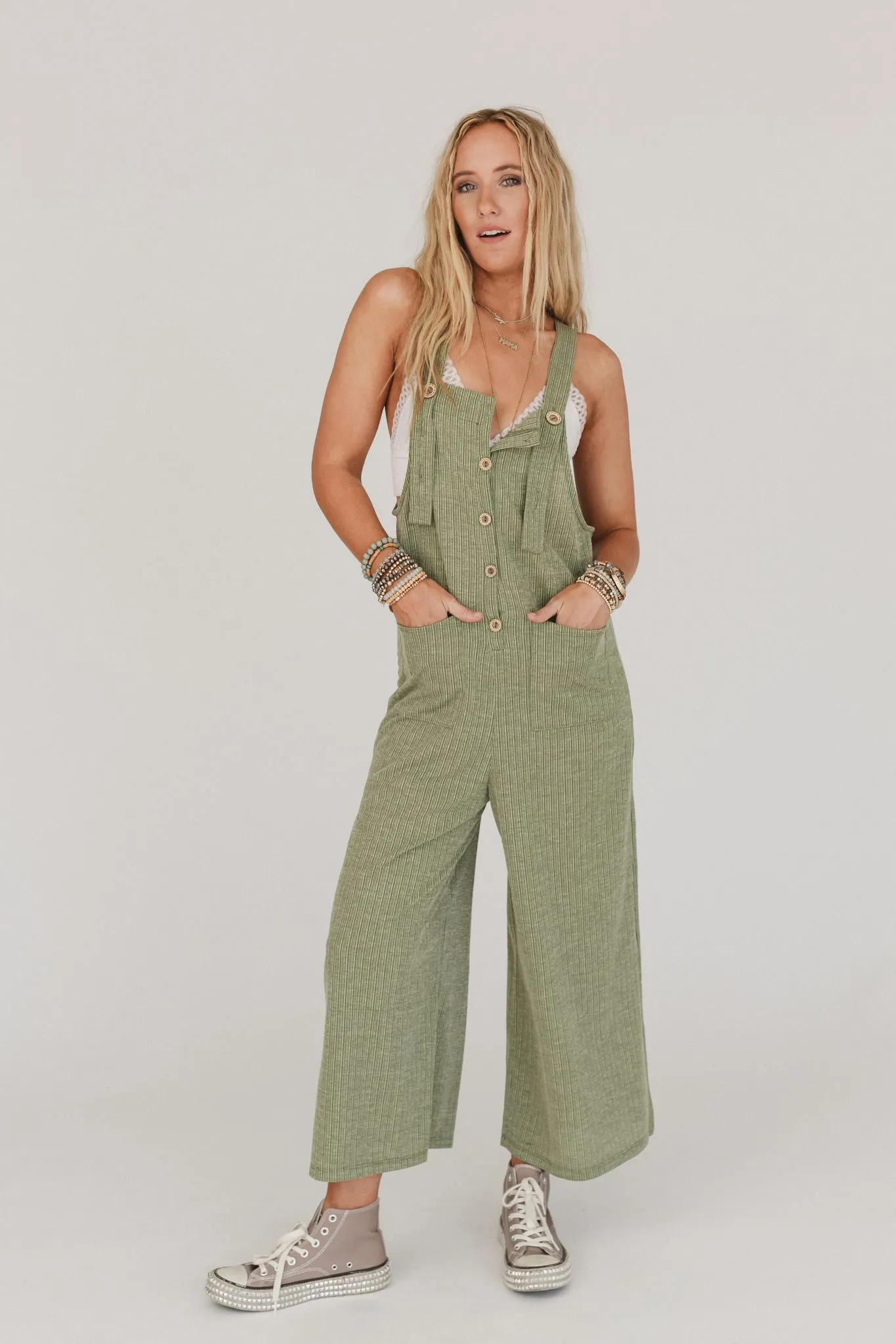 High Hopes Button Up Overalls - Light Olive