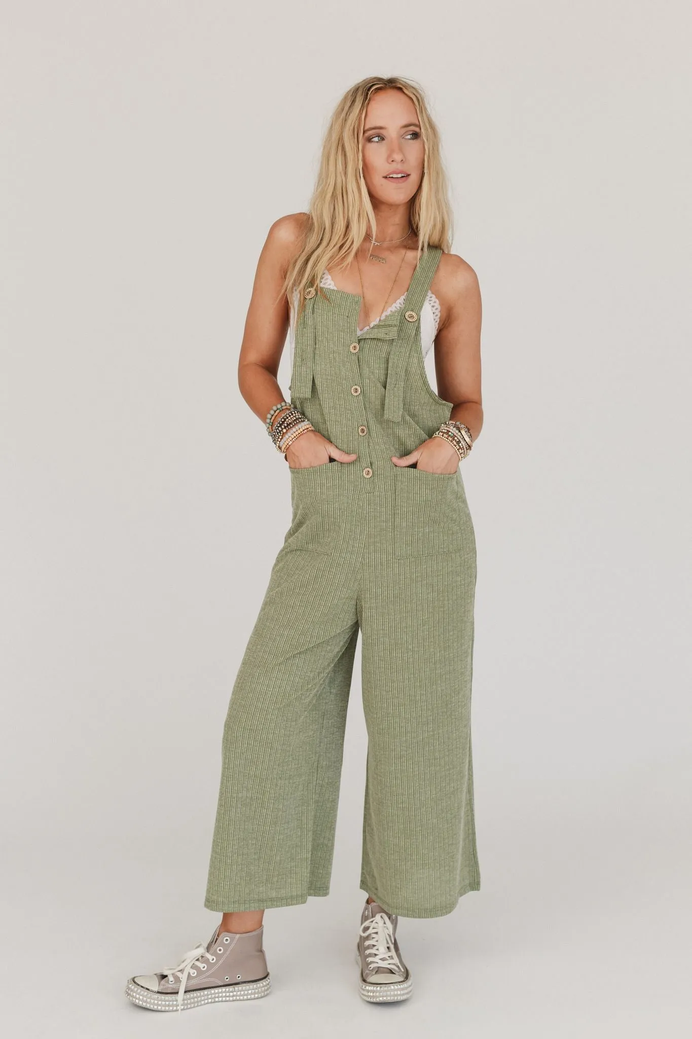 High Hopes Button Up Overalls - Light Olive