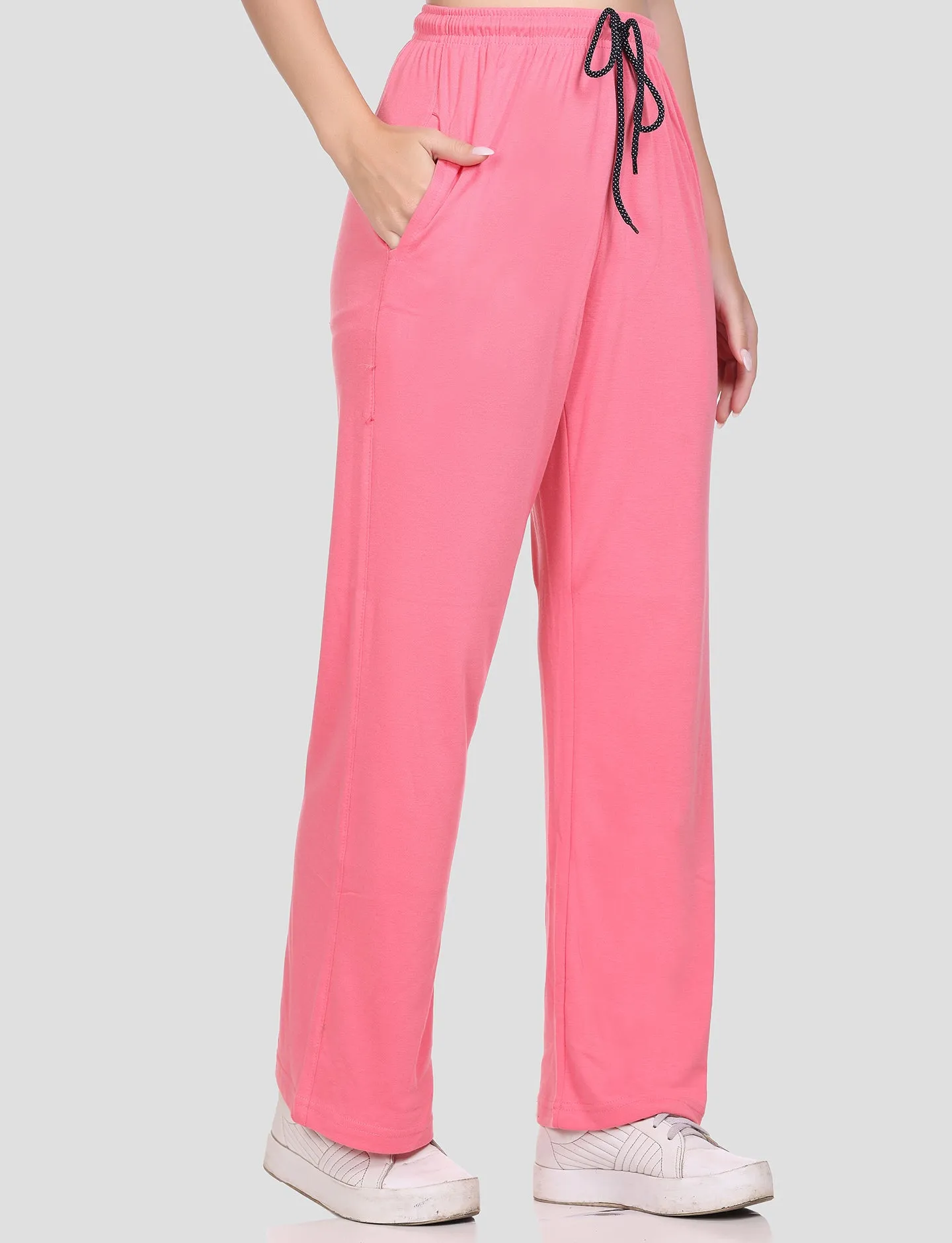 High Rise Cotton Straight Flame Pink Trackpants