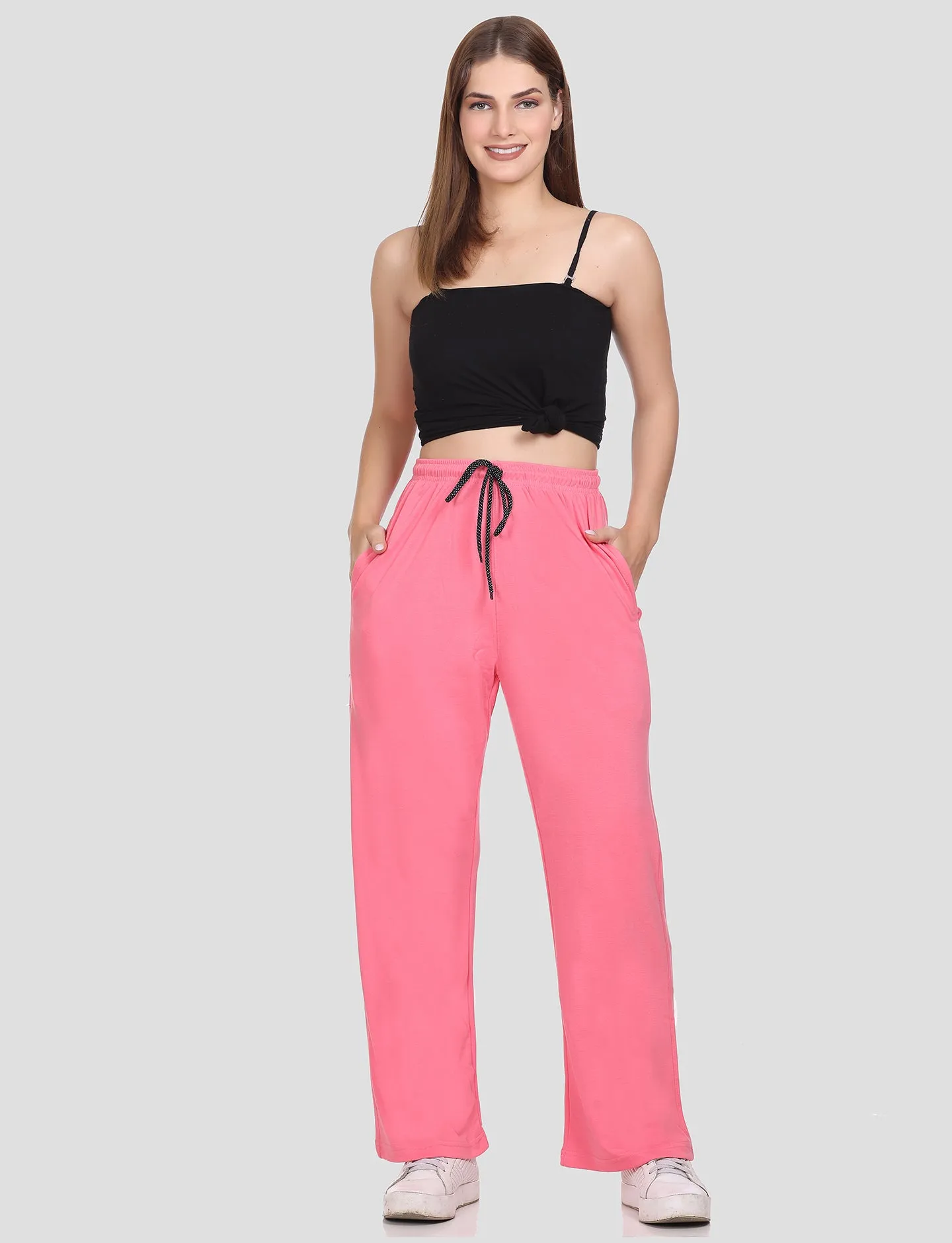 High Rise Cotton Straight Flame Pink Trackpants