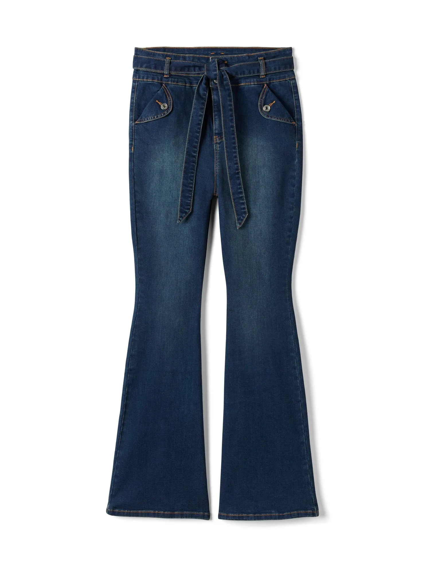 High Rise Tie Waist Flare Leg Jeans