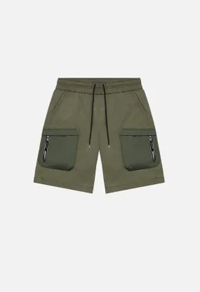 High Shrunk Nylon Cargo Shorts / Olive