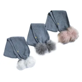 Honeycomb Grey Cashmere Pom Scarf