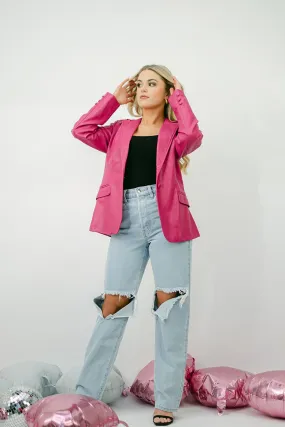 Hot Pink Faux Leather Blazer