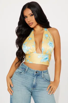 In The Sun Floral Halter Top - Yellow/combo