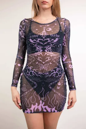 Inkwork Long Sleeve Mesh Dress