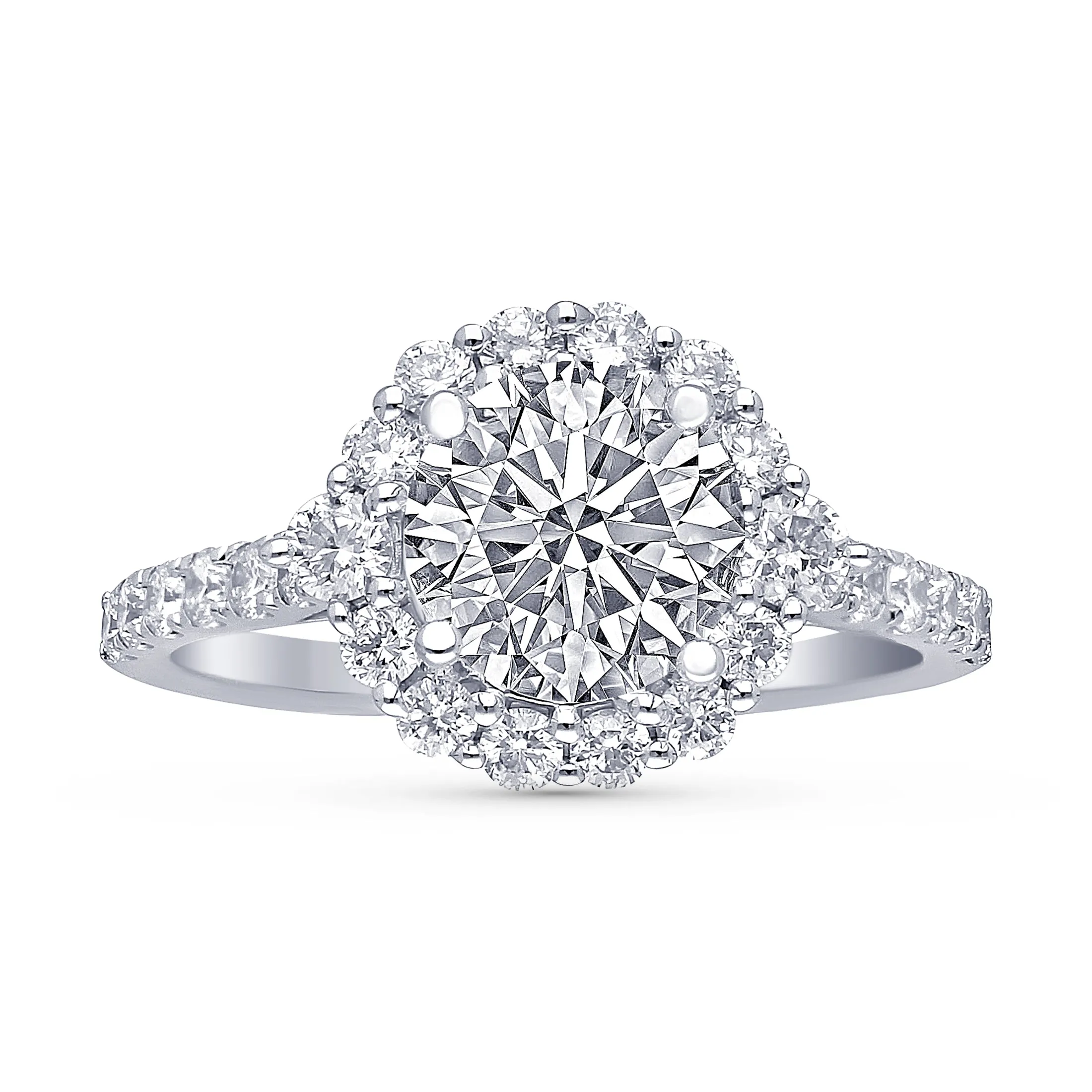 Kallati Eternal Round Halo Diamond Engagement Ring in 14K White Gold