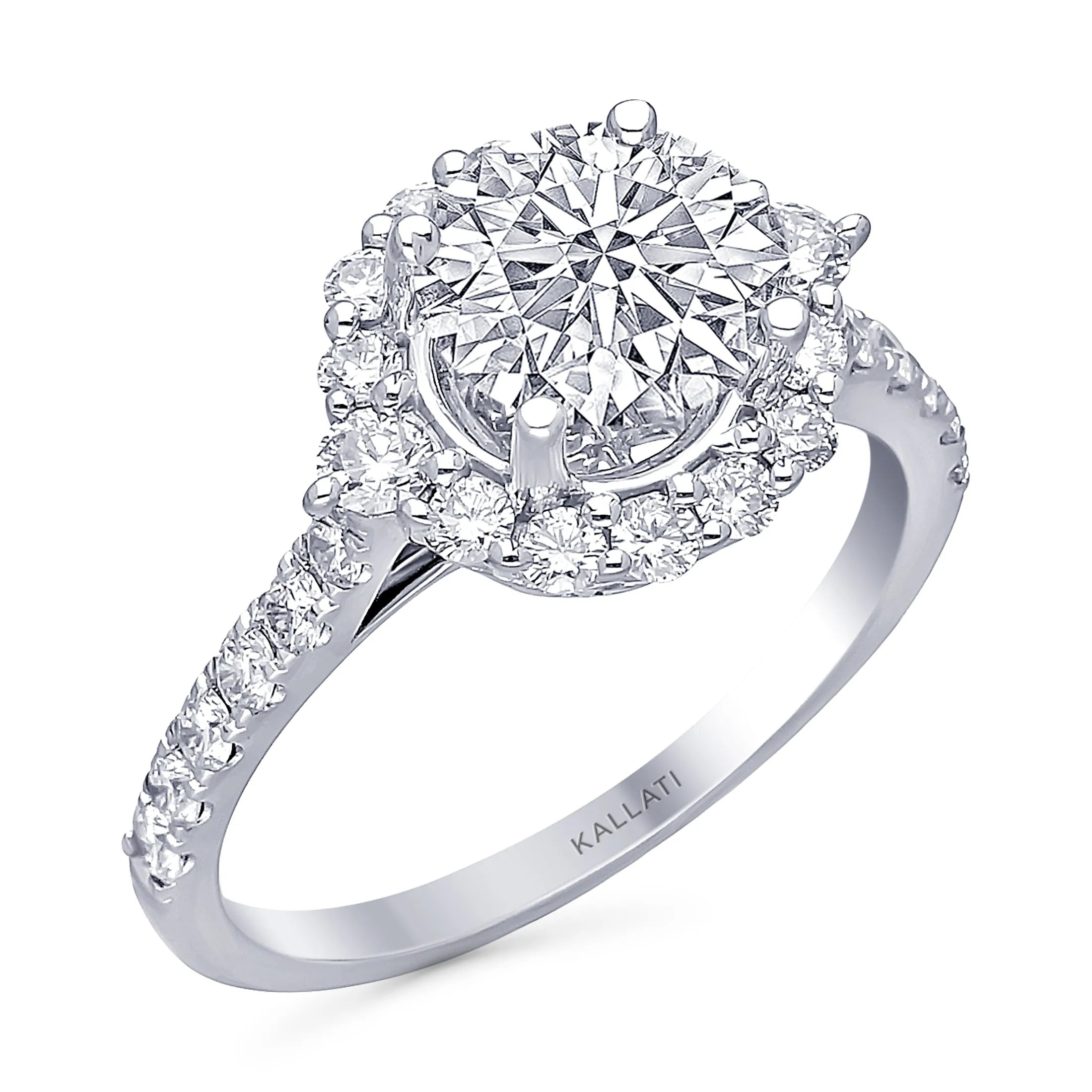 Kallati Eternal Round Halo Diamond Engagement Ring in 14K White Gold