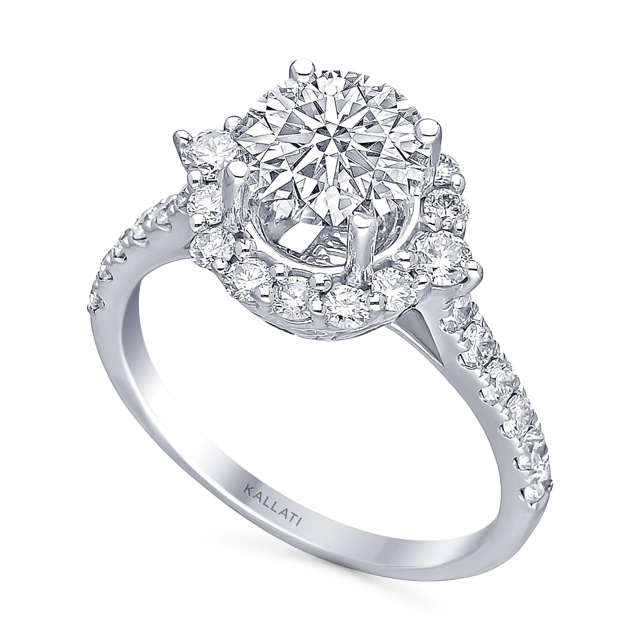 Kallati Eternal Round Halo Diamond Engagement Ring in 14K White Gold