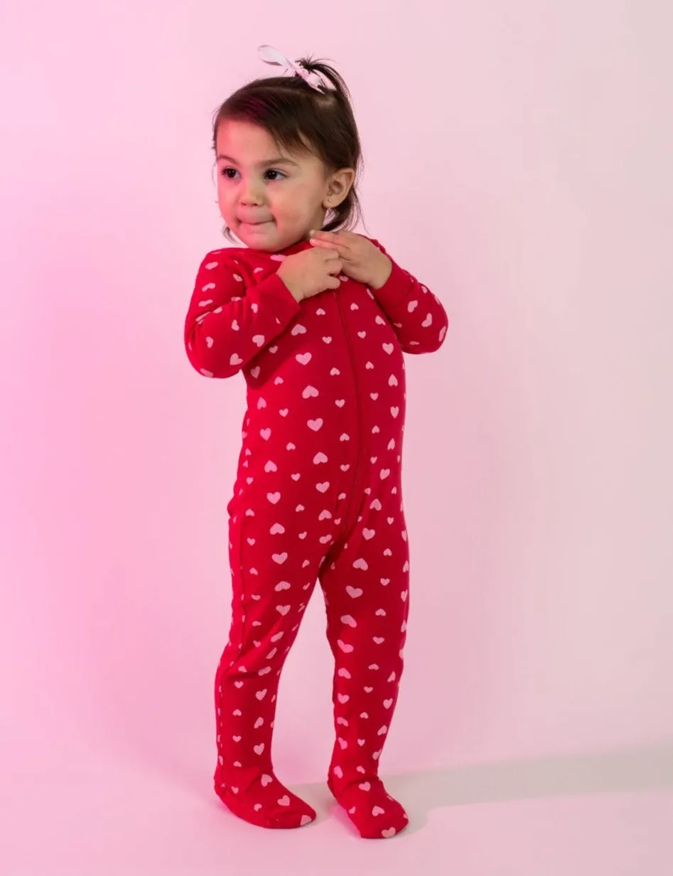 Kid's Footed Pink Hearts Pajamas