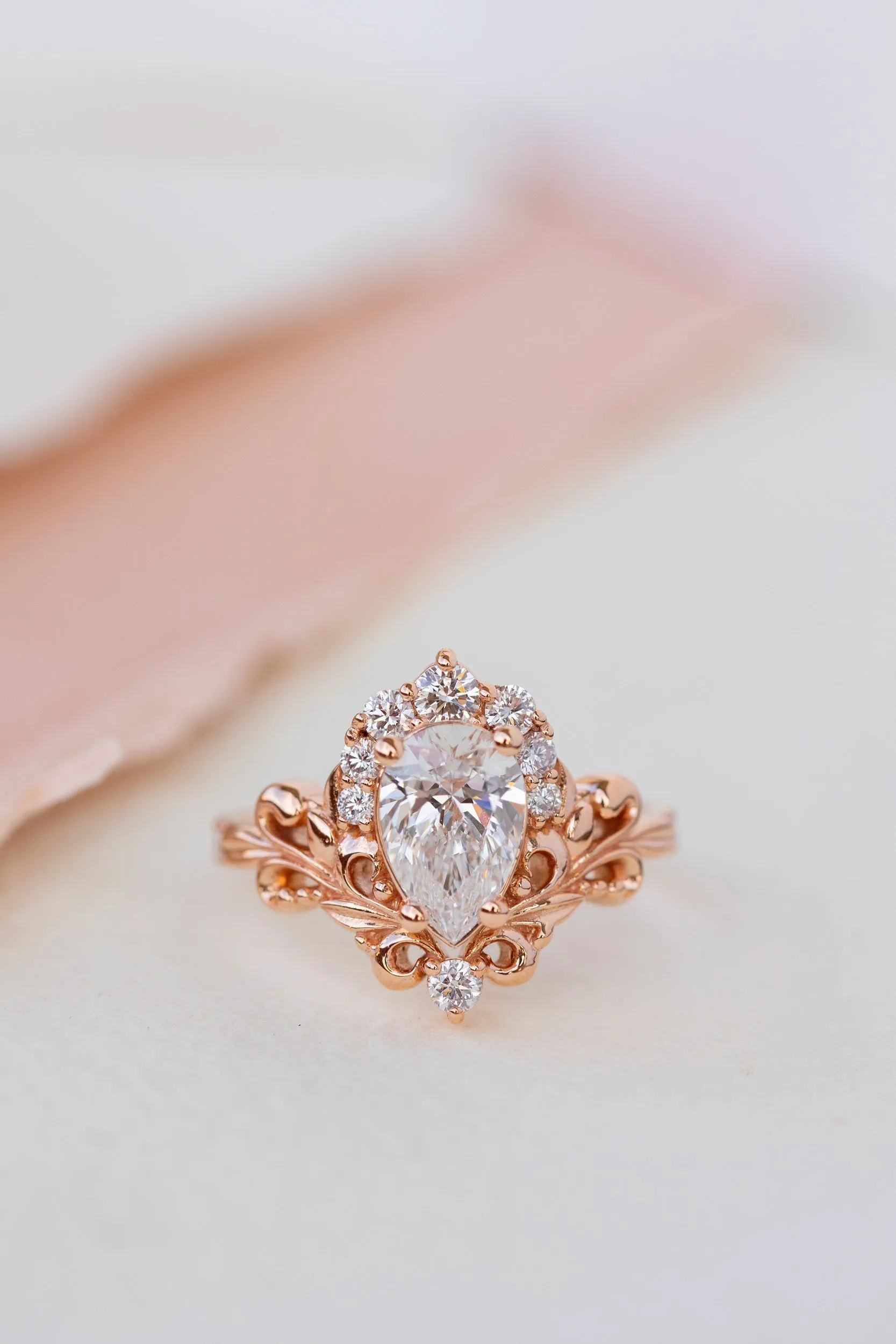 Lab grown diamond engagement ring, nature inspired  rose gold ring with diamond halo / Sophie