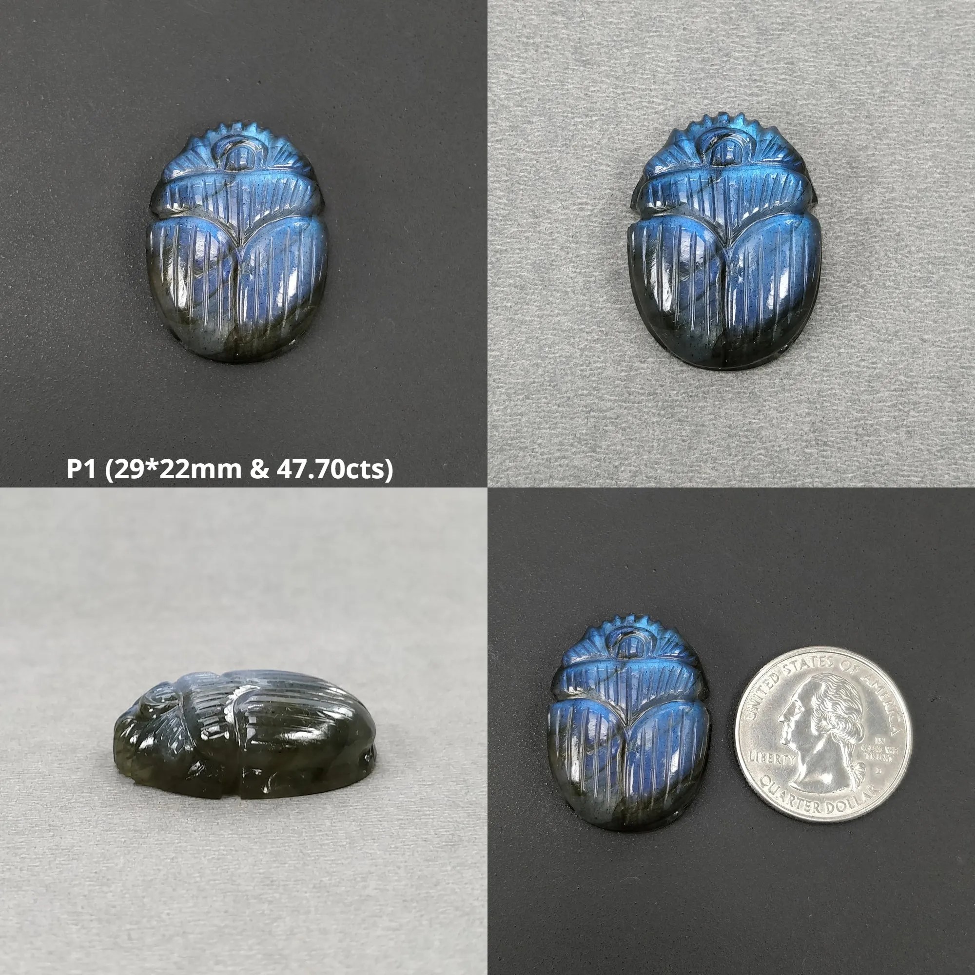 LABRADORITE Gemstone Carving : Natural Untreated Unheated Labradorite Hand Carved Scarabs