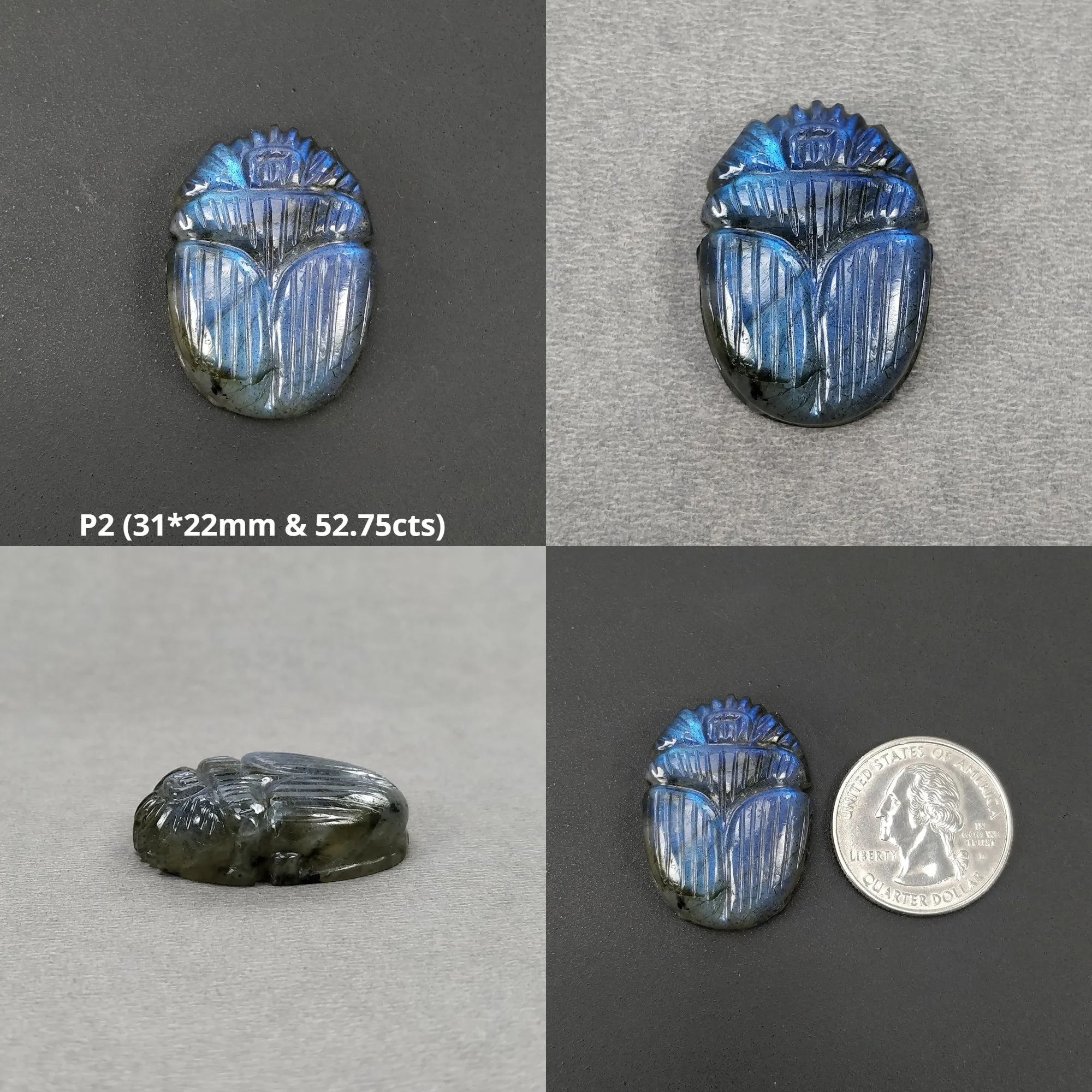 LABRADORITE Gemstone Carving : Natural Untreated Unheated Labradorite Hand Carved Scarabs