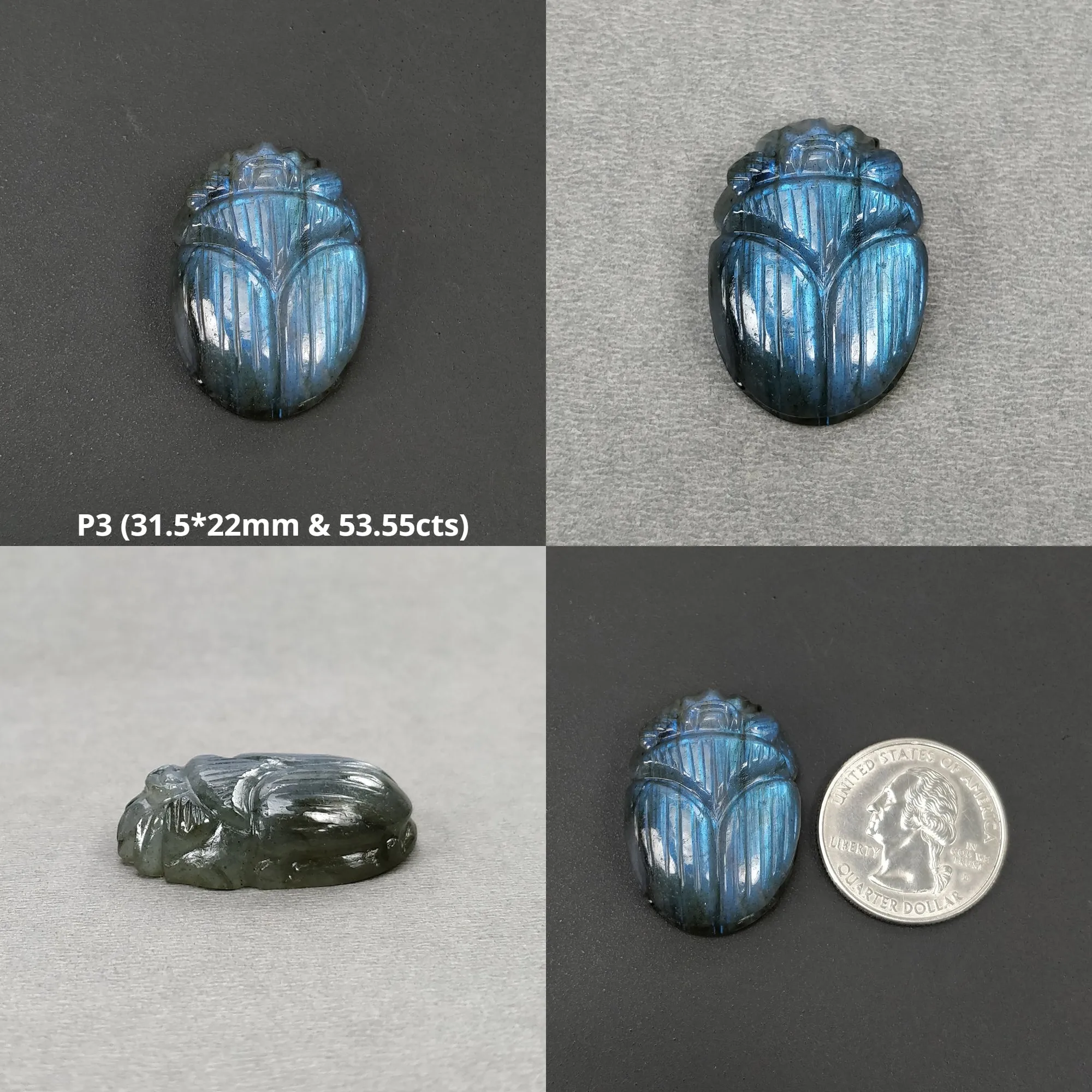 LABRADORITE Gemstone Carving : Natural Untreated Unheated Labradorite Hand Carved Scarabs