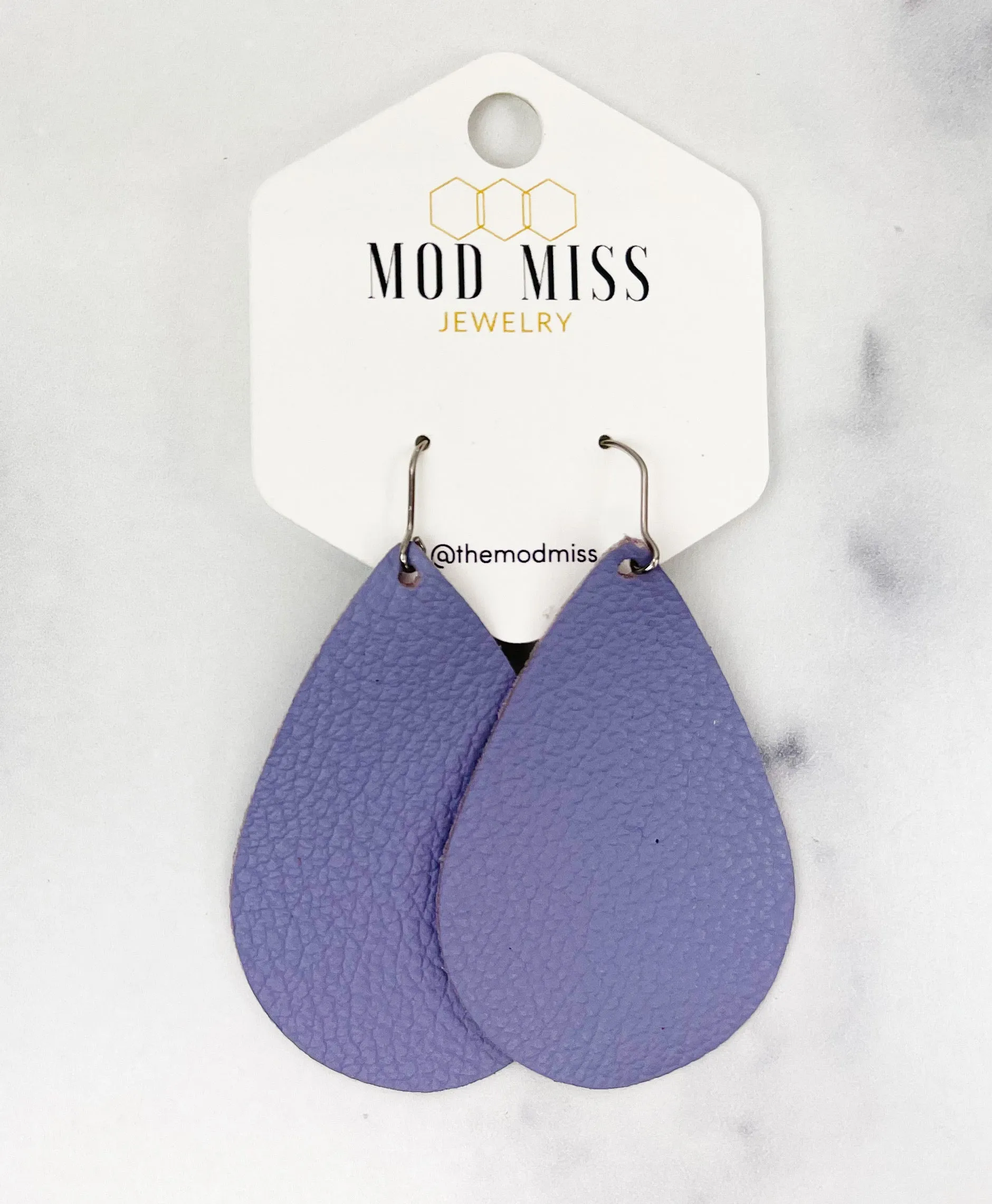 Leather Teardrop Earring Lavender