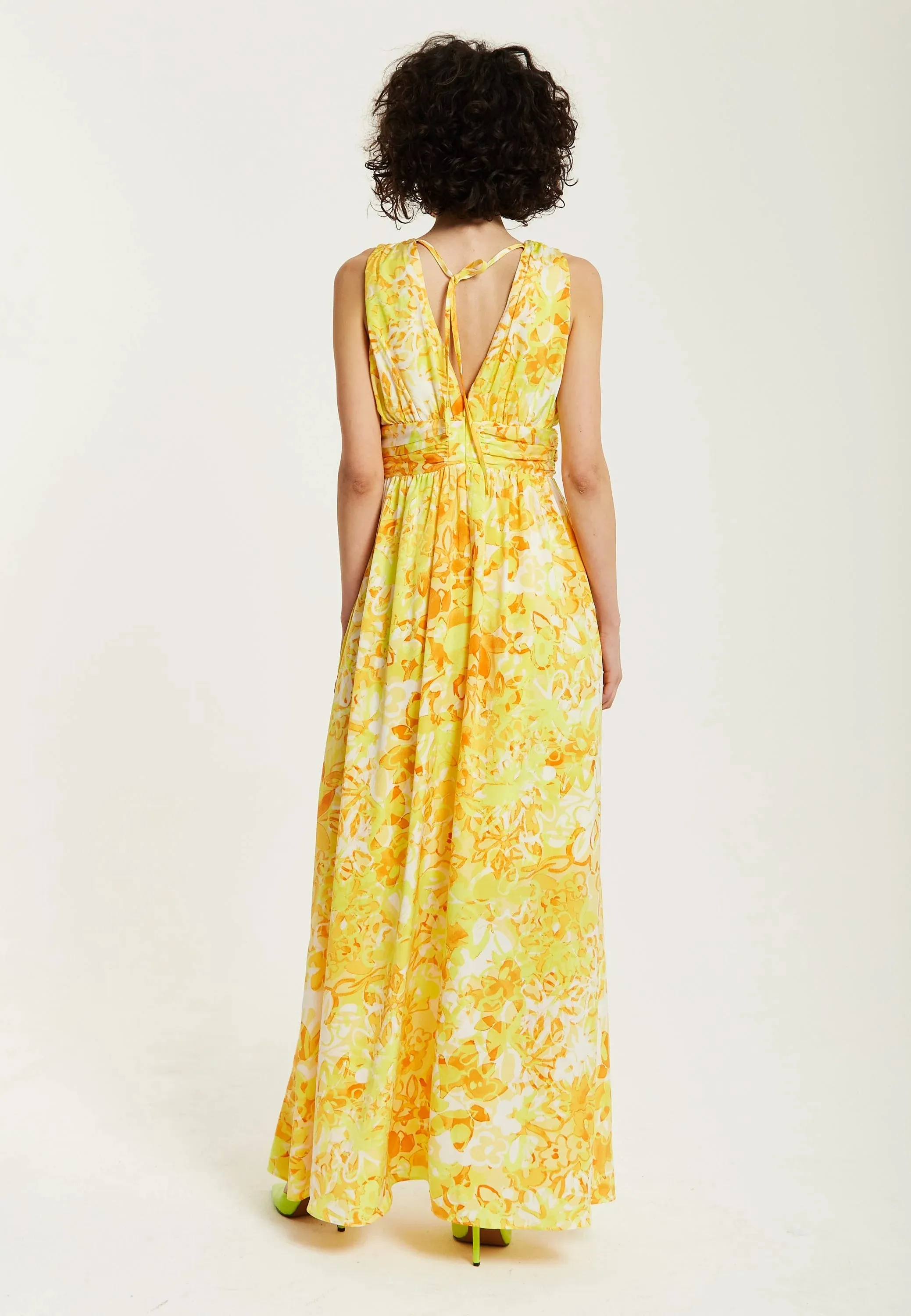 Liquorish Yellow And Orange Floral Print V-neck Maxi Dress