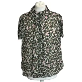 Me&Em Olive Floral Zip Up Blouse M