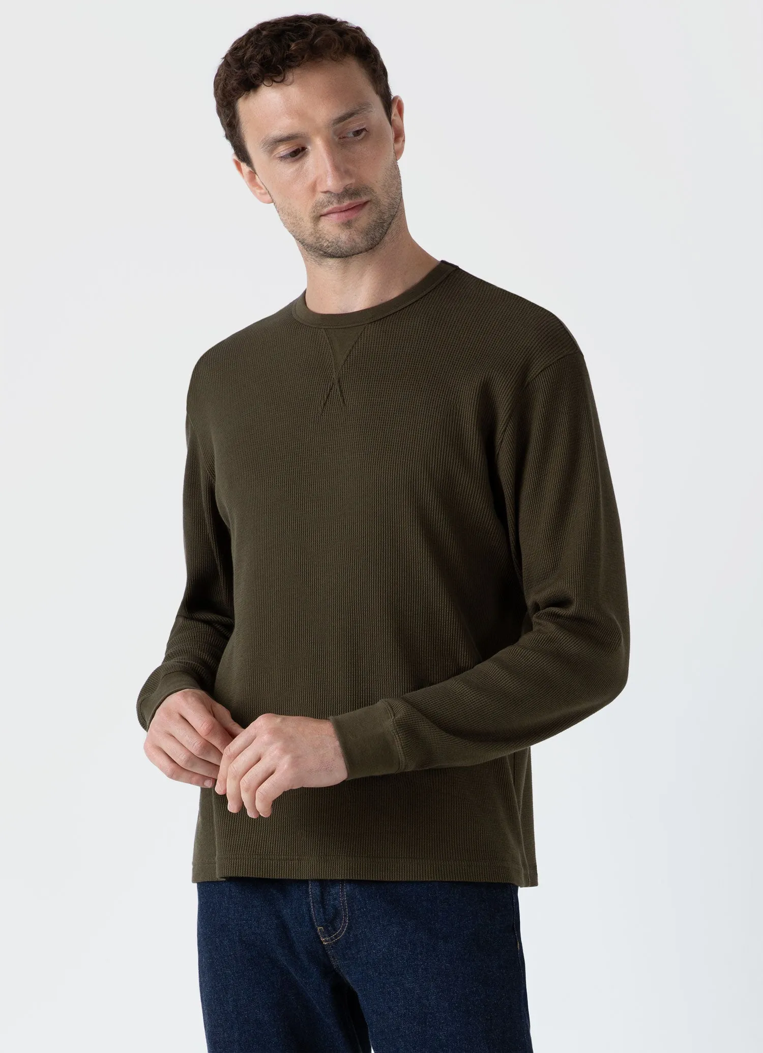 Men's Long Sleeve Waffle T-shirt in Dark Olive