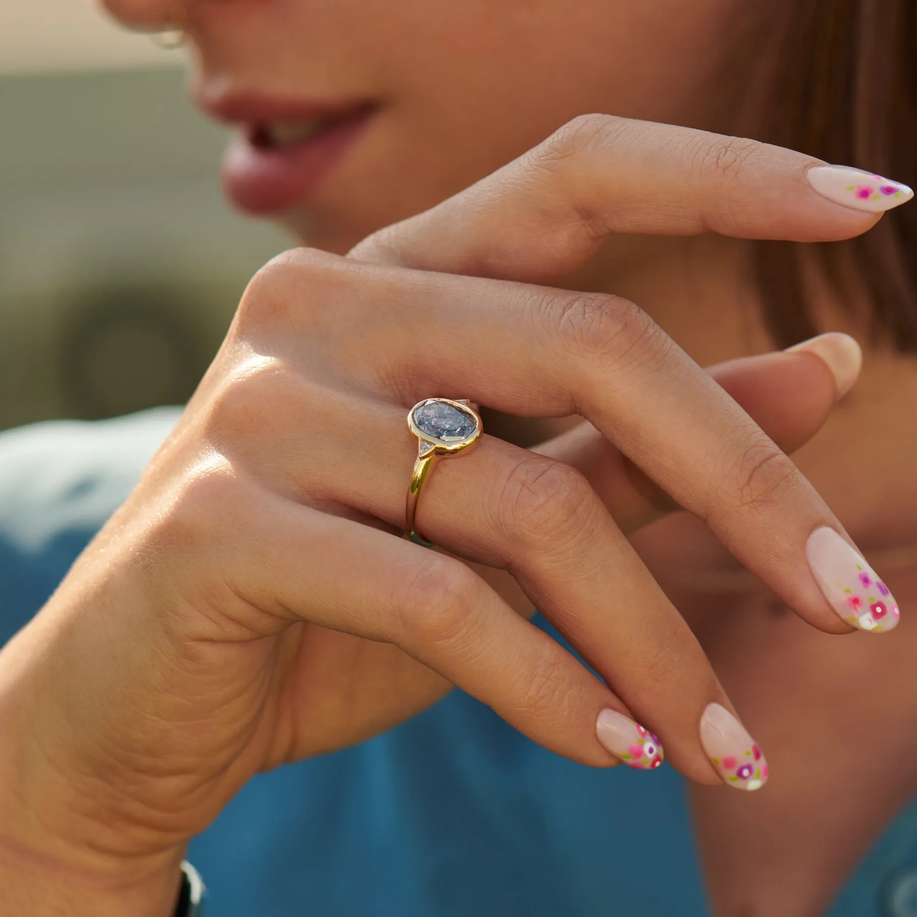 Minimalistic Oval Cut Salt and Pepper Engagement Ring