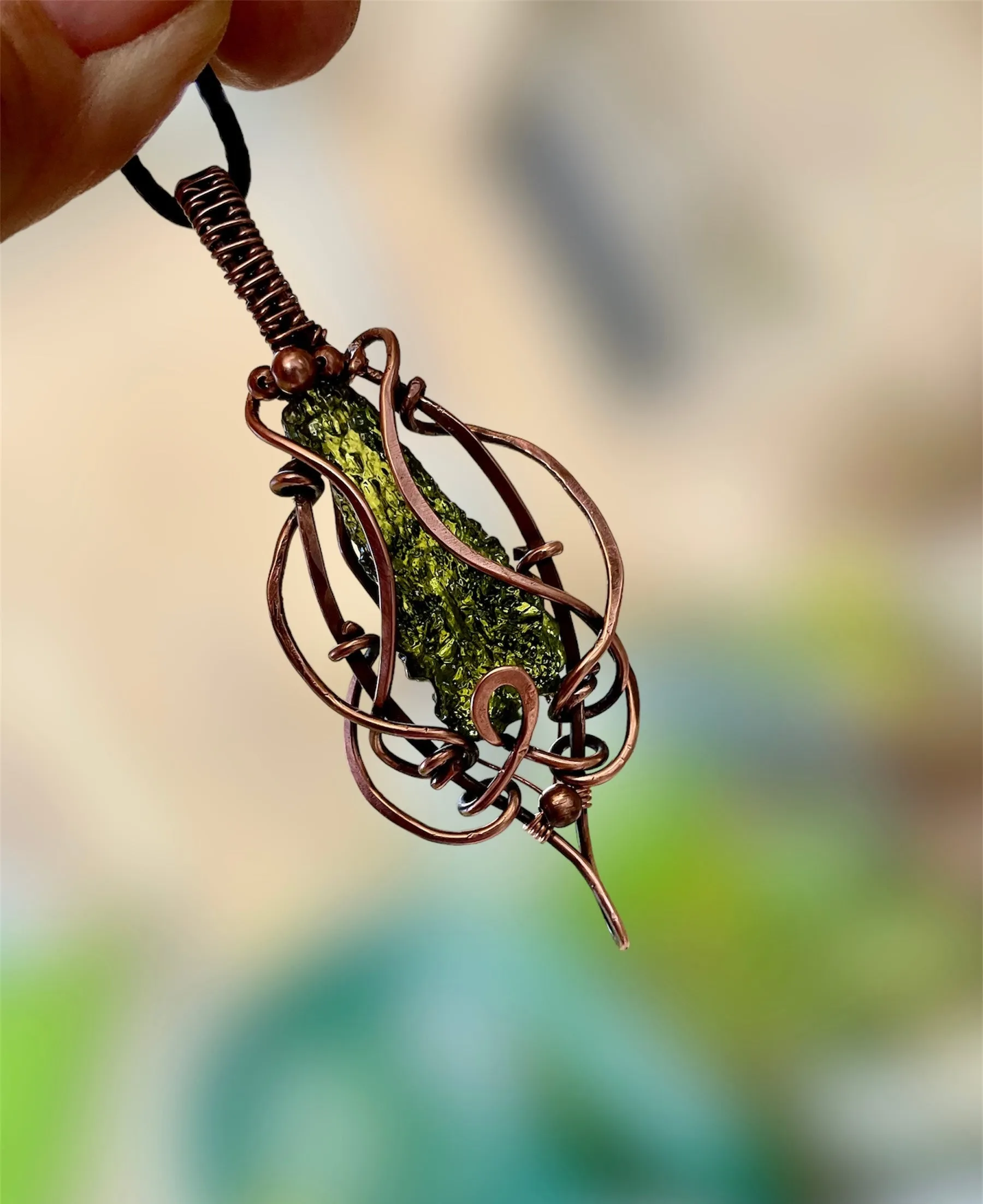 Moldavite Wire Wrapped Pendant