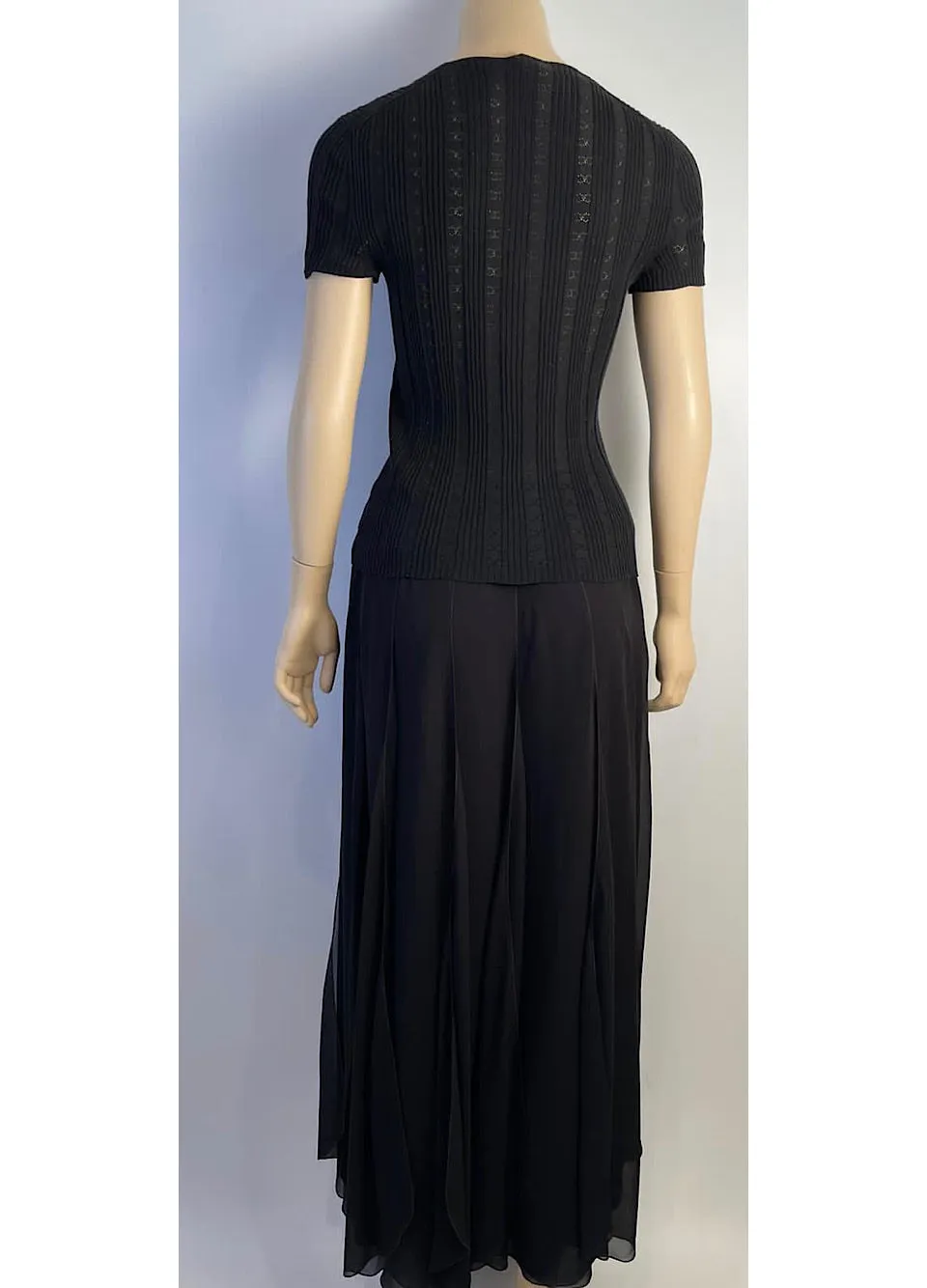 NWT Chanel 00S, 2000 Summer black long chiffon skirt FR 40