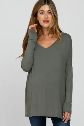 Olive V-Neck Maternity Top