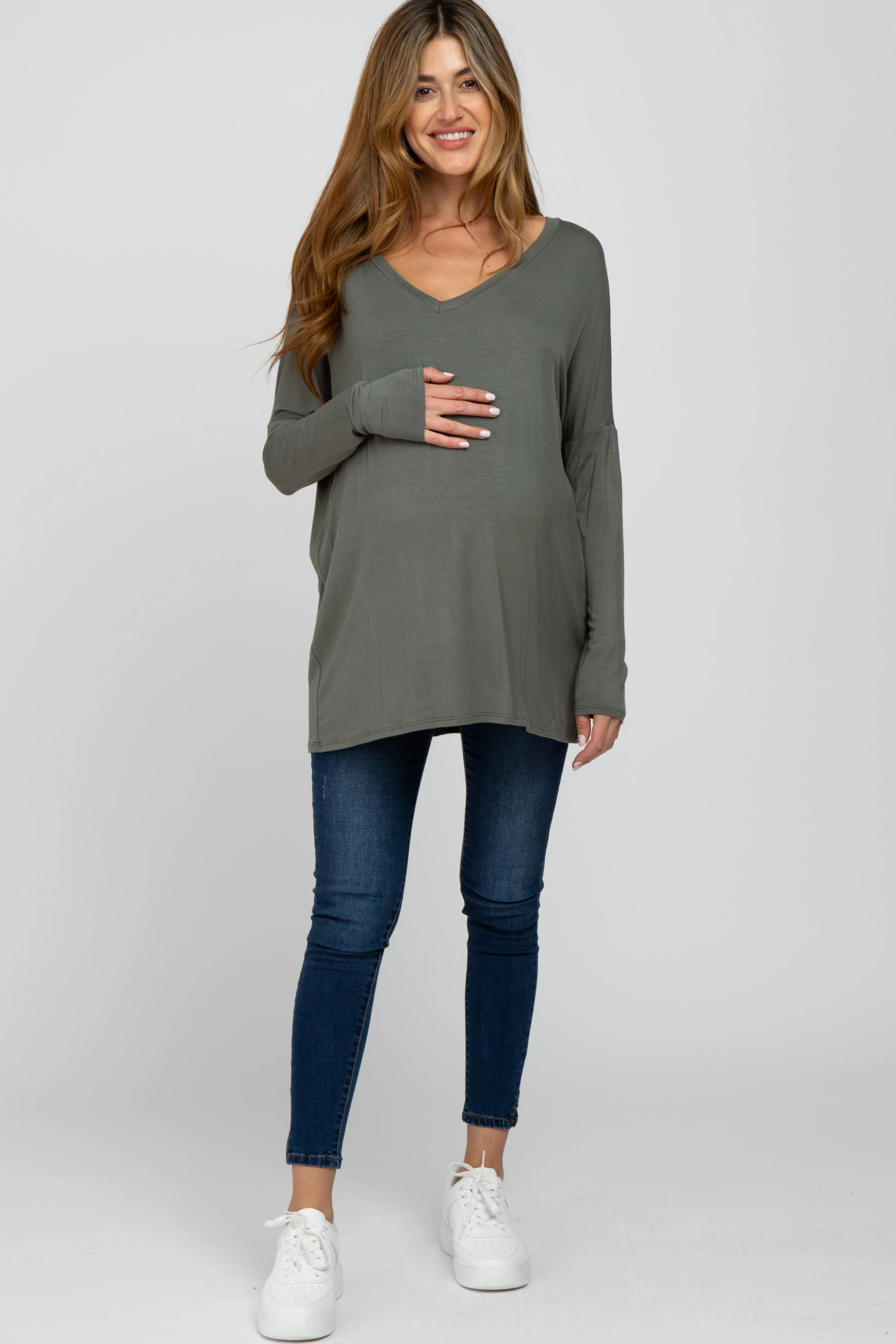 Olive V-Neck Maternity Top