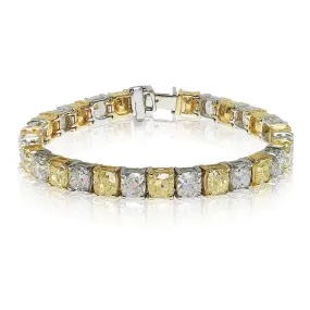 OSAKA 31 Carat Fancy Yellow and E Color Cushion Cut Inline Diamond Tennis Bracelet in 18K Gold By Mike Nekta NYC