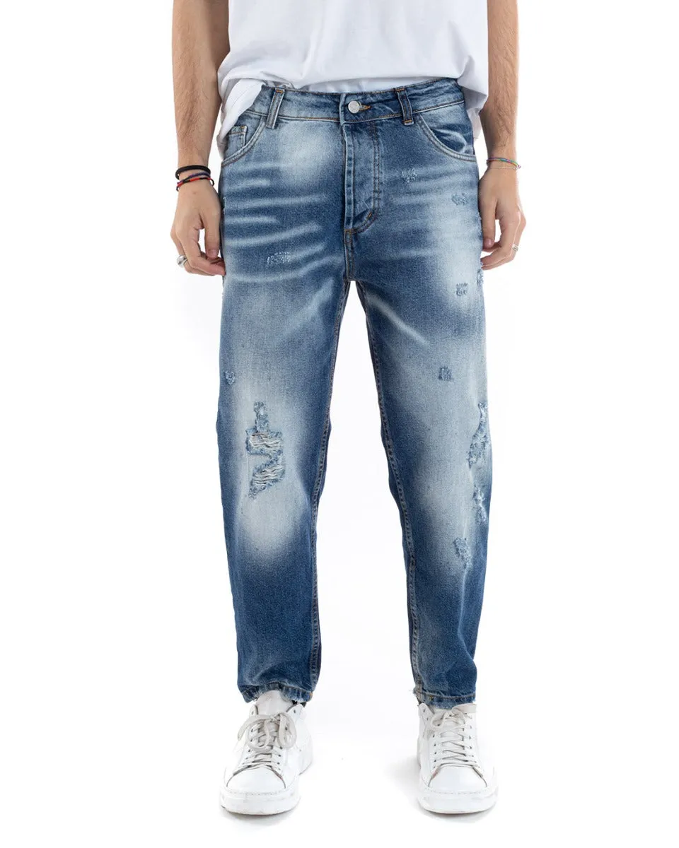 Pantaloni Jeans Uomo Loose Fit Denim Con Rotture Stone Washed Cinque Tasche GIOSAL-P5592A