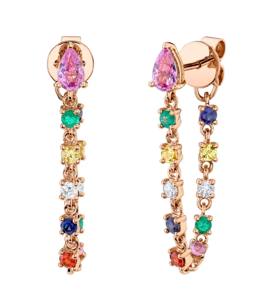 Pear Stud Rainbow Chain Earring/Single