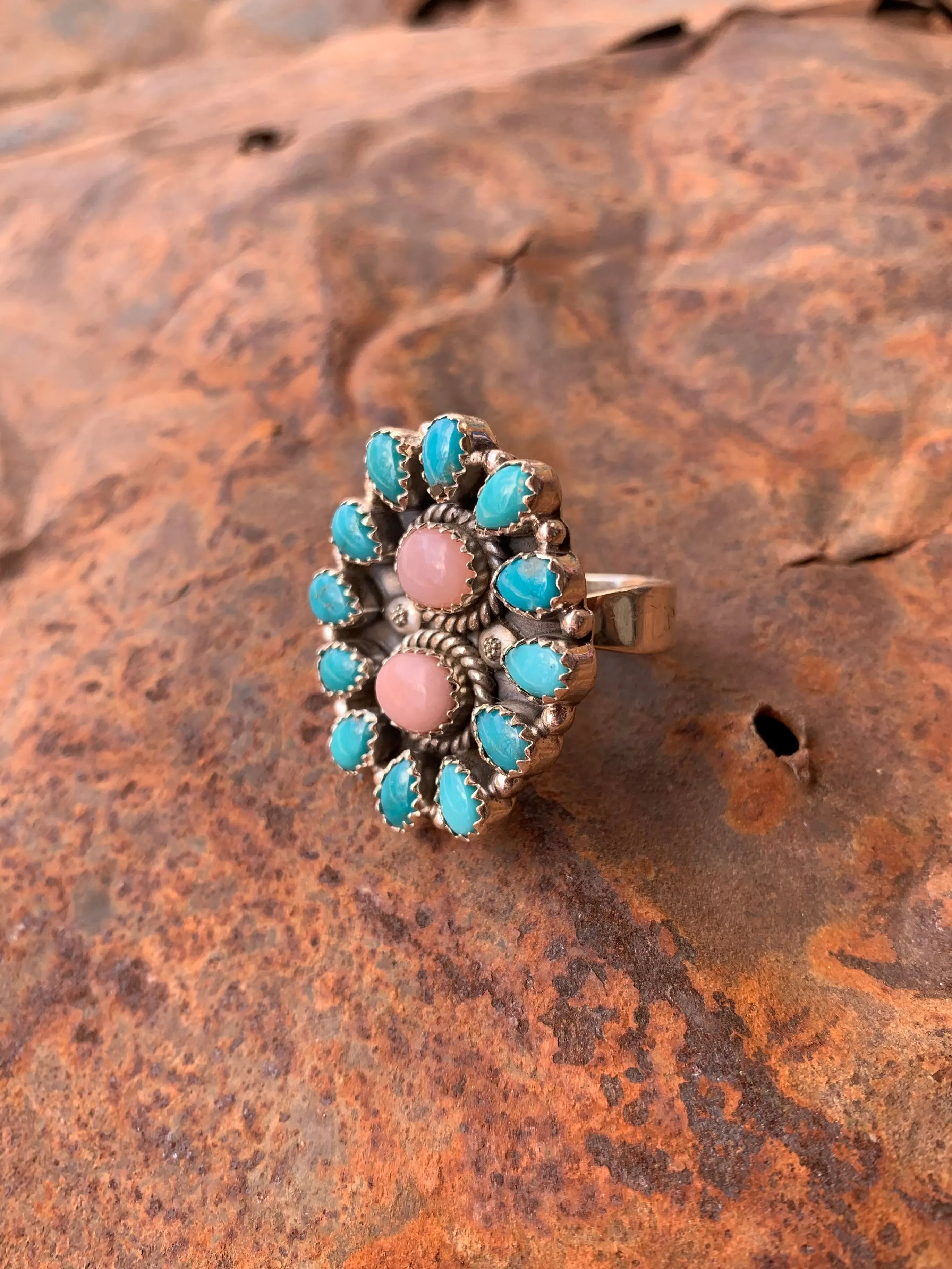 Pink Opal & Turquoise Adjustable ring