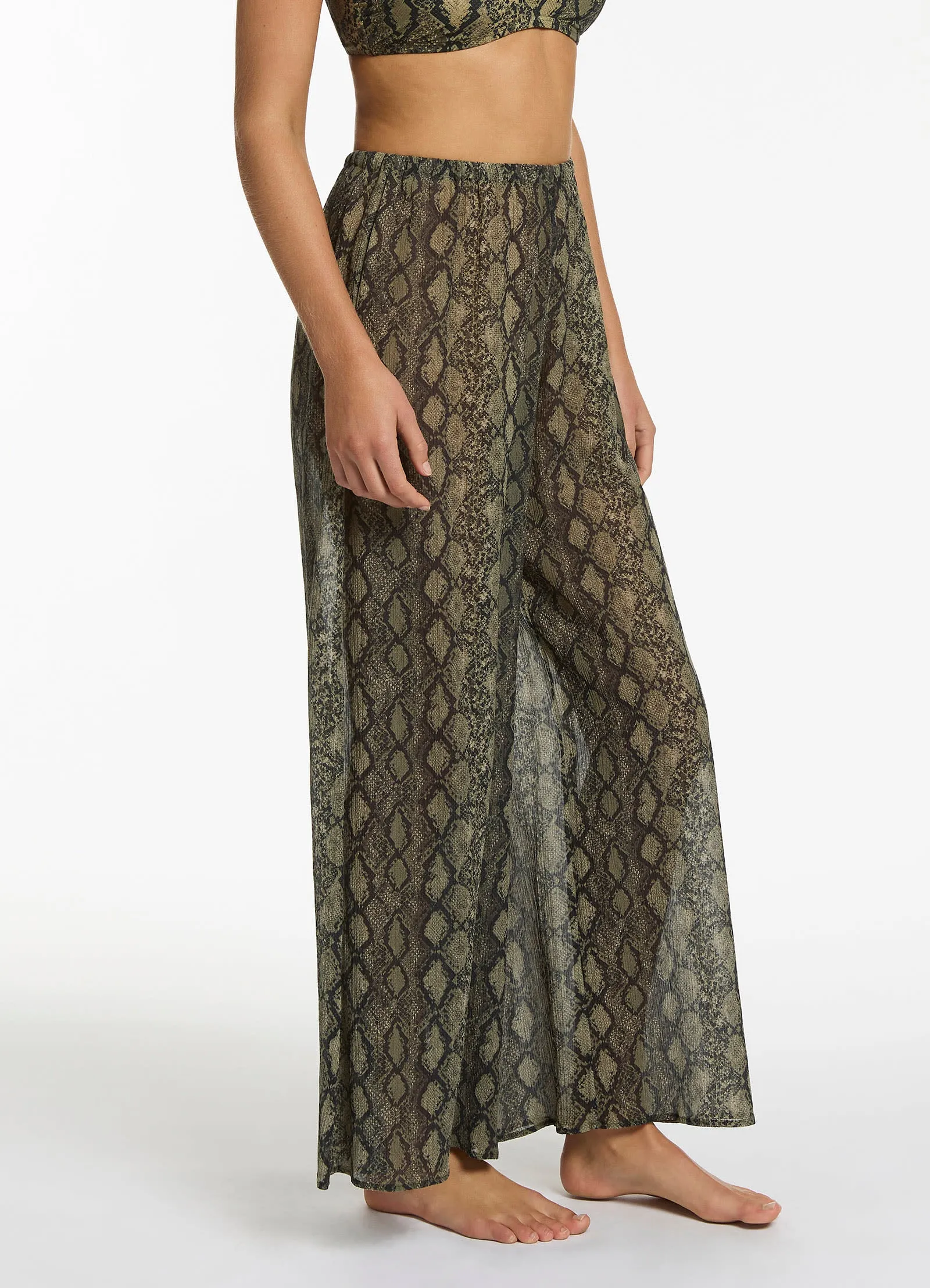 Python Crinkle Wide Leg Pant - Olive