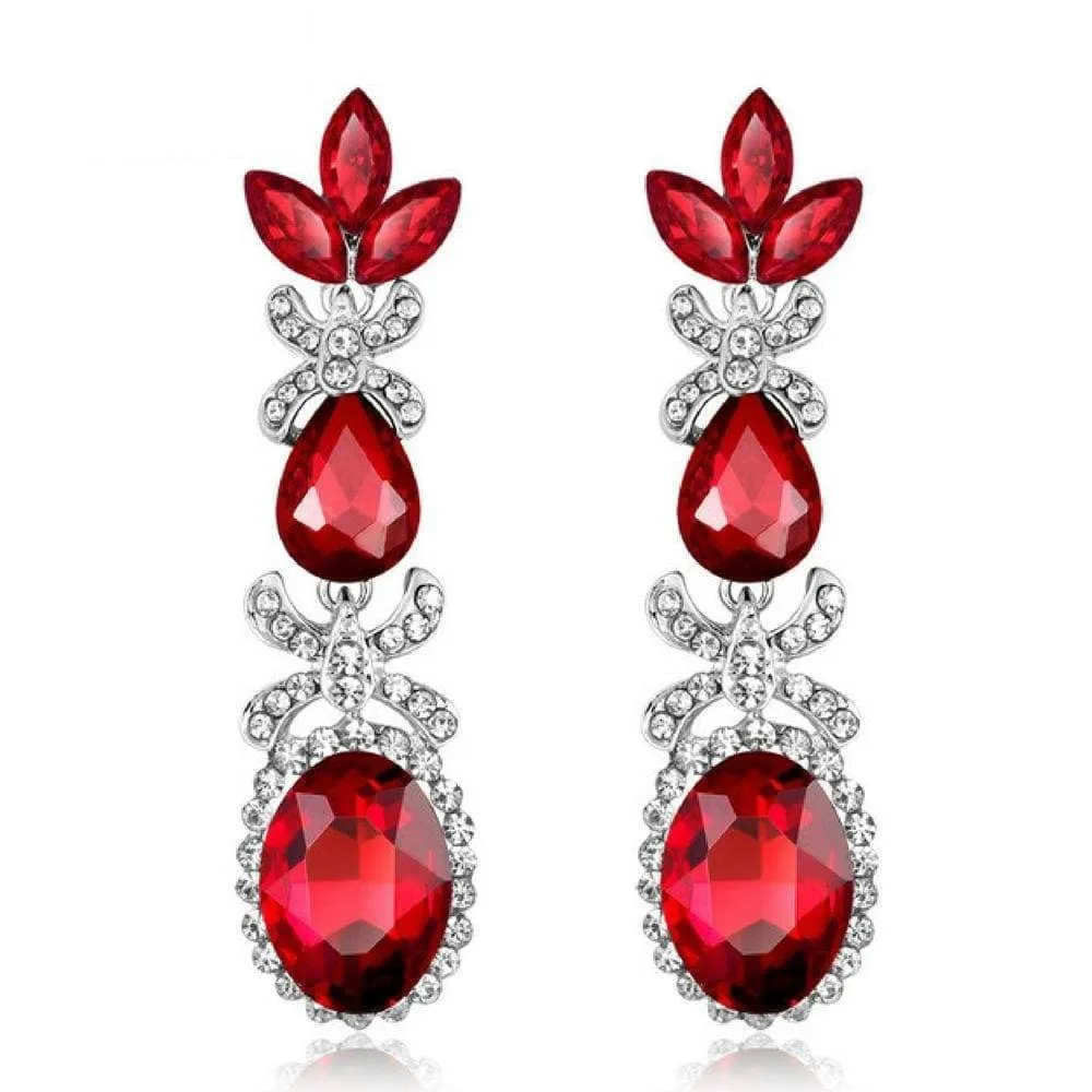 Queen of the Three Red Gem Statement Earrings