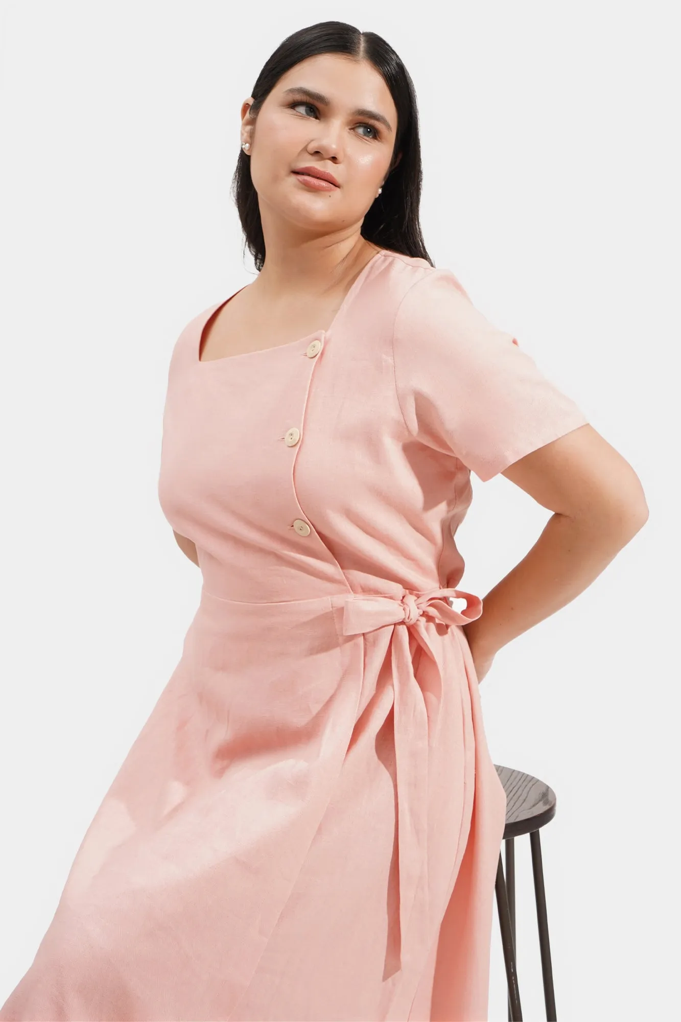 REFORME Asymmetrical Neckline Wrap Dress