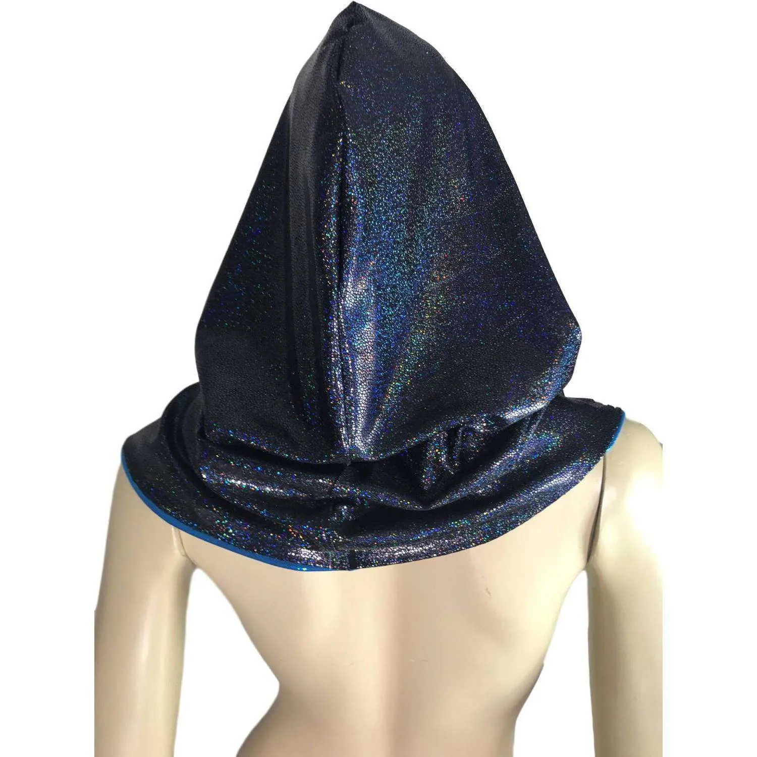 Reversible Black & Blue Holographic Rave Hood