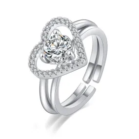 Romantic True Love Heart Diamond Ring - 925 Sterling Silver