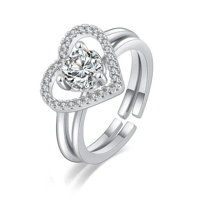 Romantic True Love Heart Diamond Ring - 925 Sterling Silver