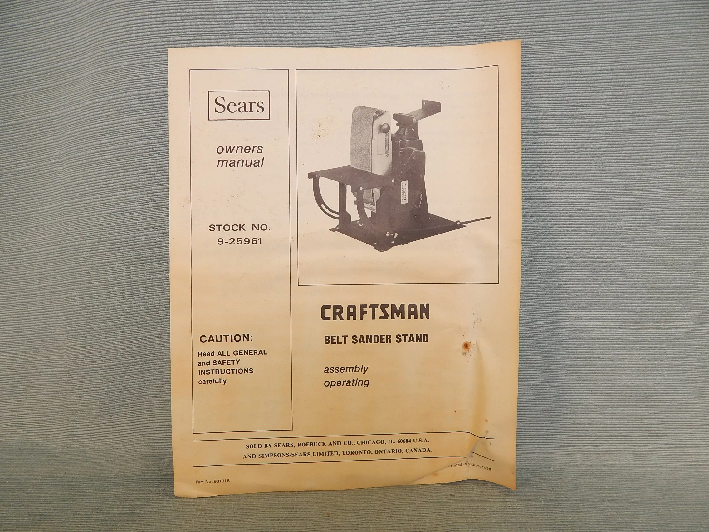 Sears Craftsman Belt Sander Finishing Stand -