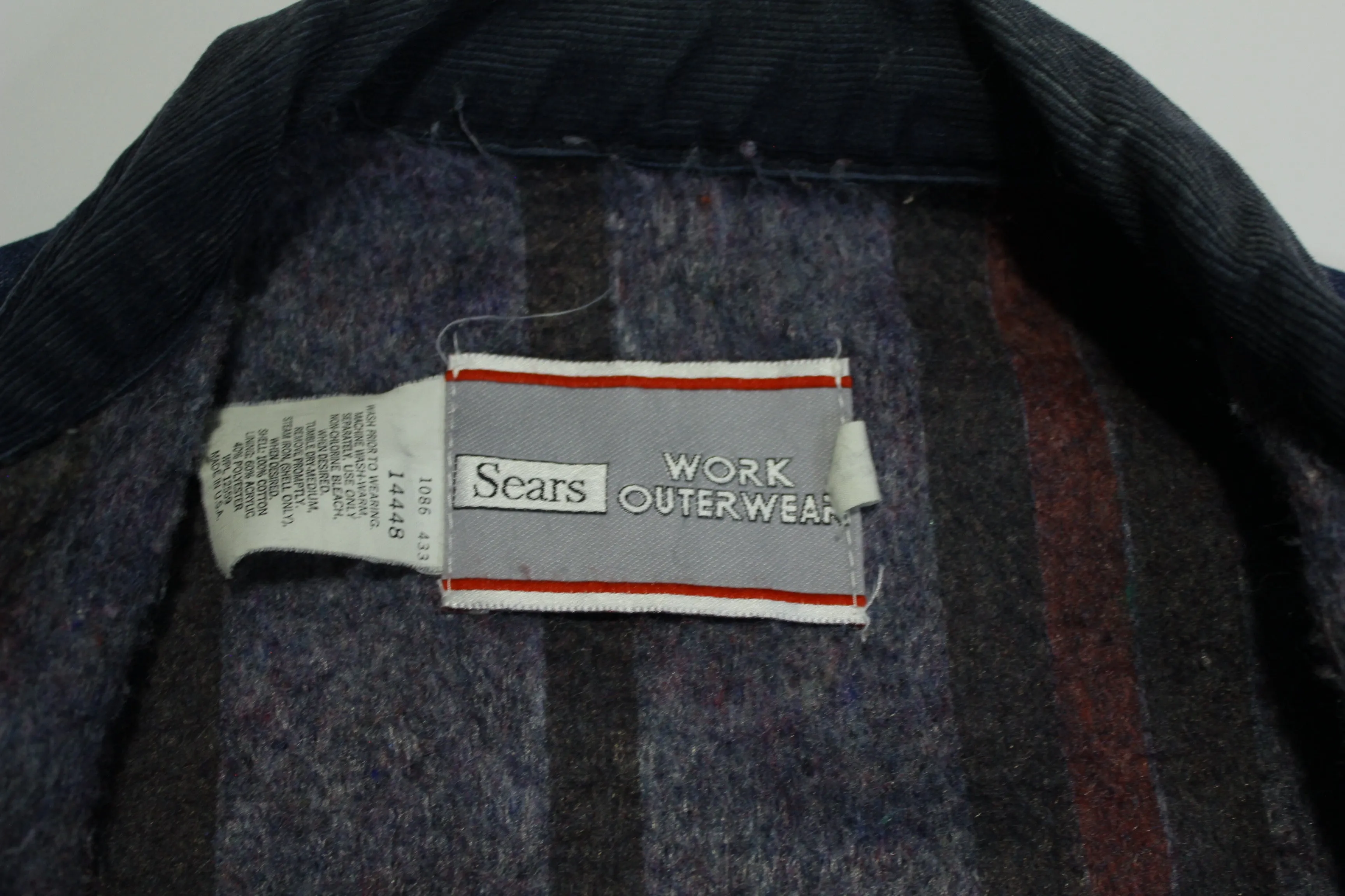 Sears Work Outwear Vintage 80's Made in USA Blanket Lined Chore Jean Jacket