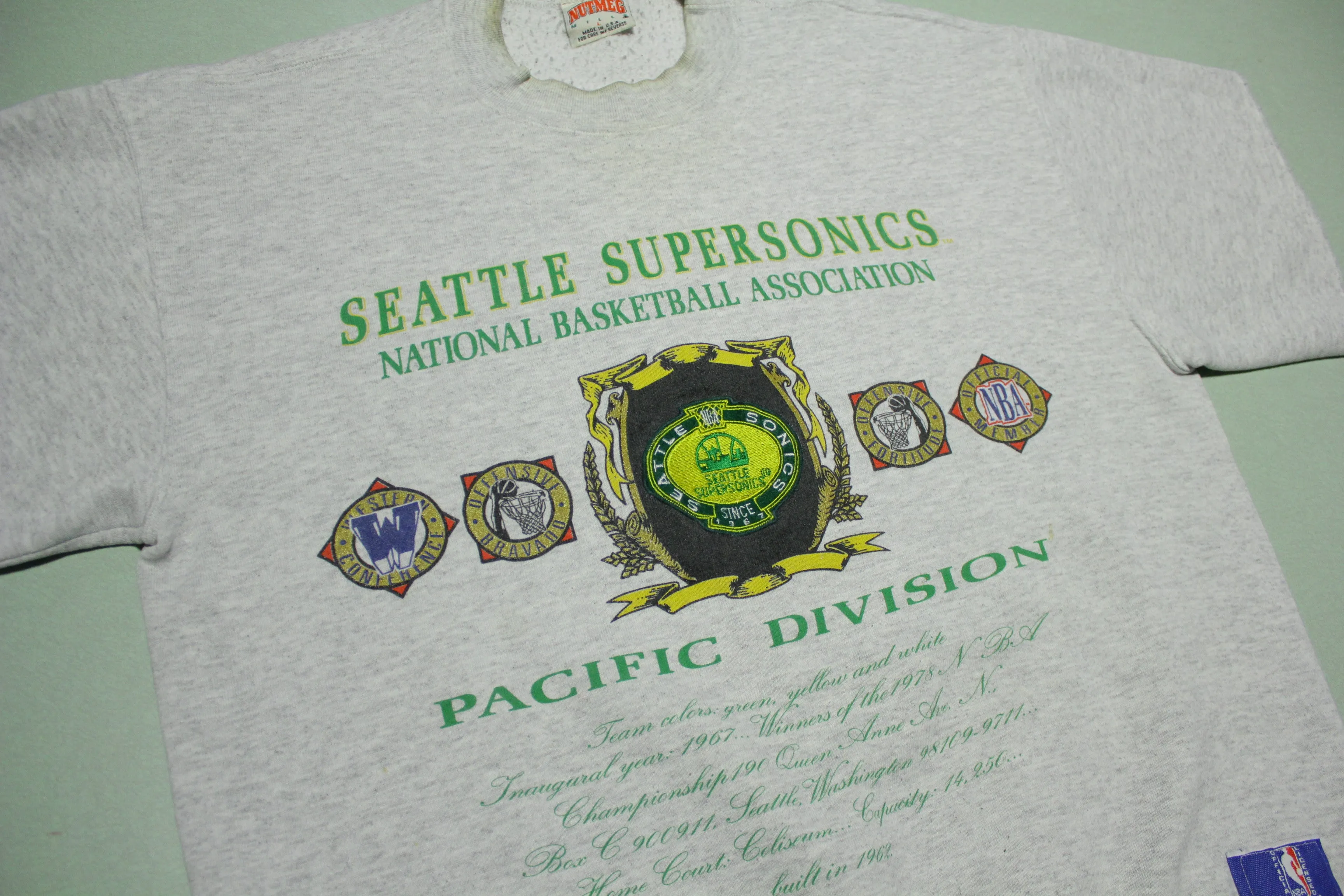 Seattle Super Sonics Vintage 90's Nutmeg Made in USA Cut Sleeve Crewneck Sweatshirt