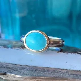 Sleeping Beauty Turquoise 14k Gold & Sterling Silver Ring Size 6.75-7.75US