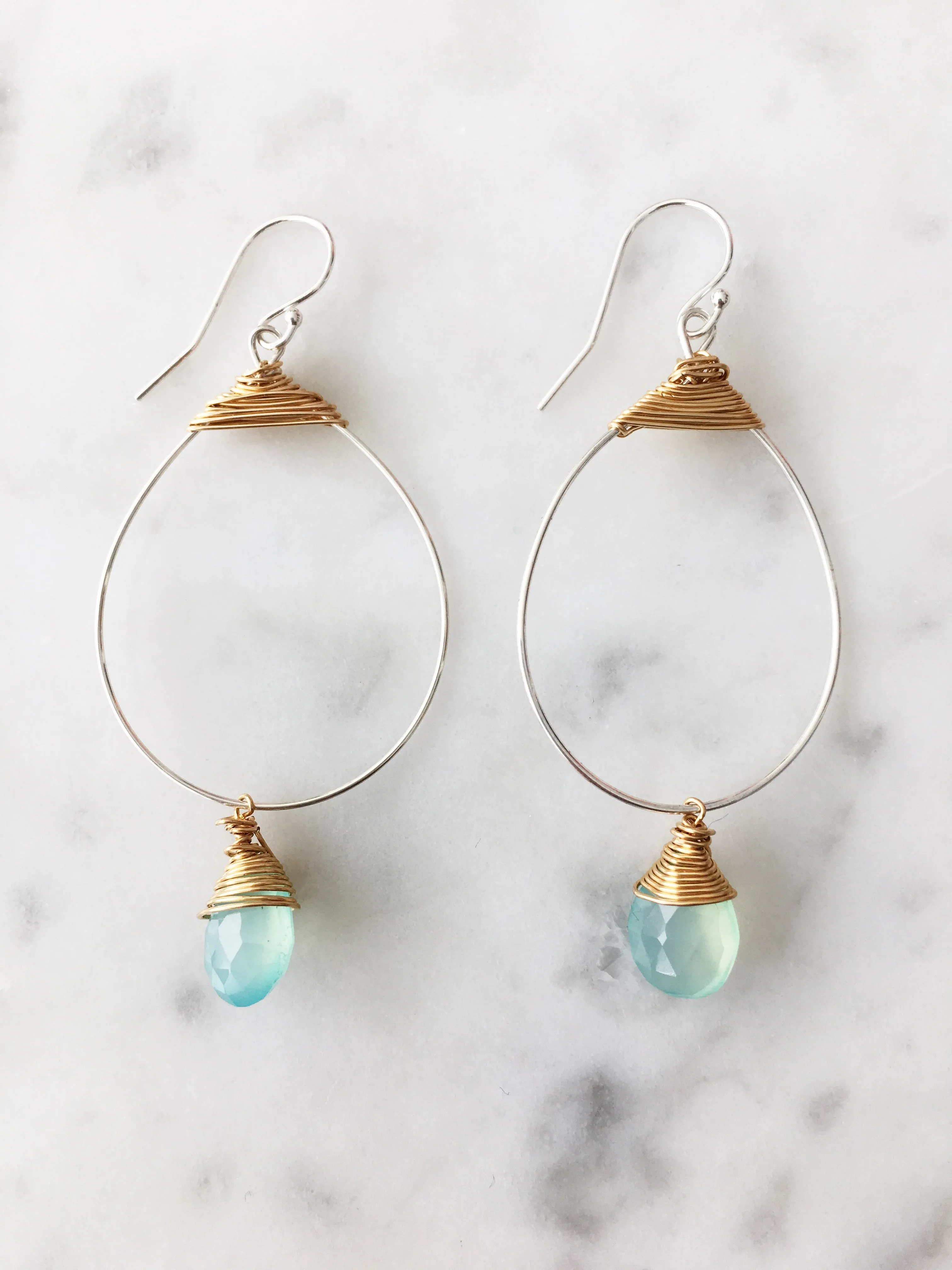 Small Featherweight Earrings with Chalcedony Drop