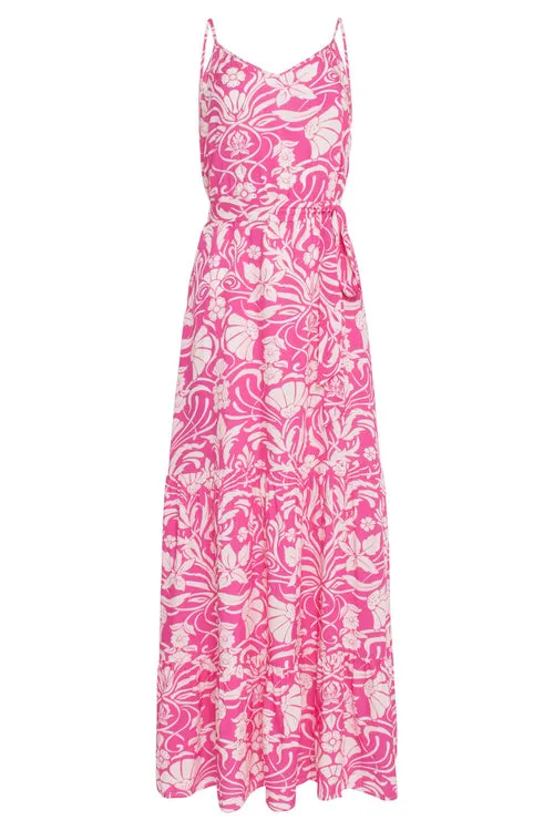 Smashed Lemon Fuchsia Floral Spaghetti Strap Maxi Dress