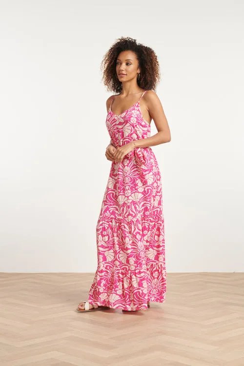 Smashed Lemon Fuchsia Floral Spaghetti Strap Maxi Dress