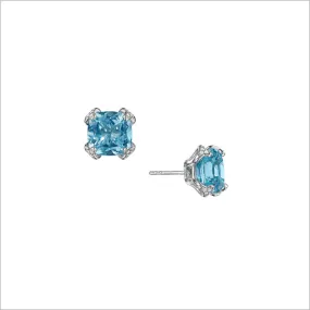 Soirée Blue Topaz & Diamond Stud Earrings in Sterling Silver