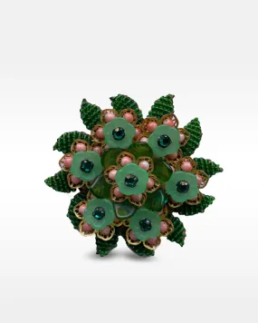 Stanley Hagler Green and Coral Glass and Rhinestone Pin