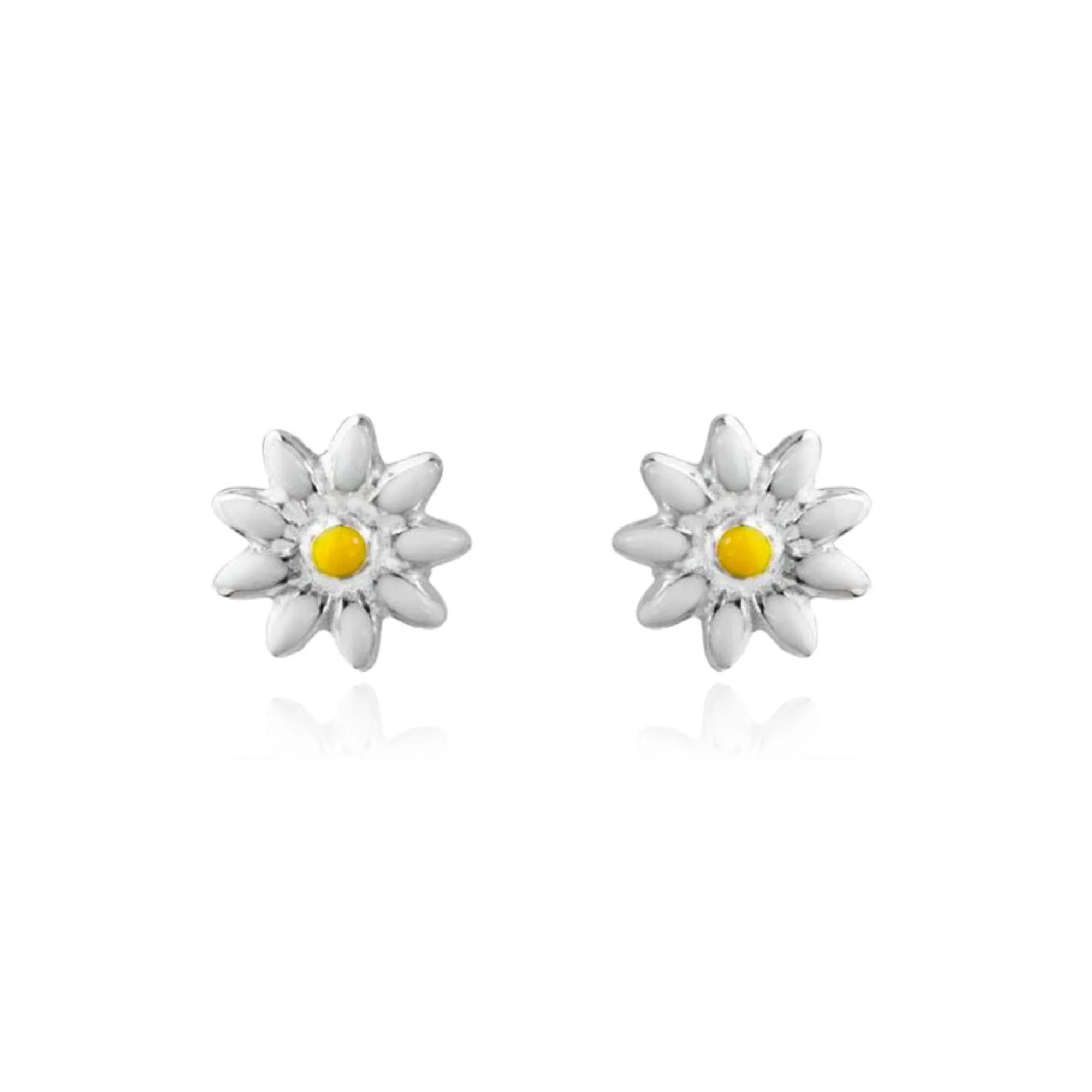 STERLING SILVER WHITE AND YELLOW ENAMELED DAISY STUD EARRINGS